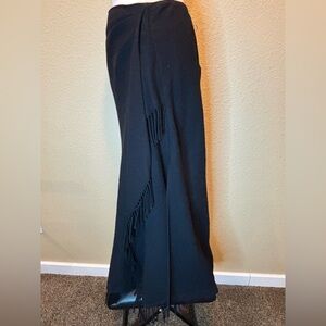 Vintage 100% Wool Ralph Lauren Black Maxi Skirt with Fringe
